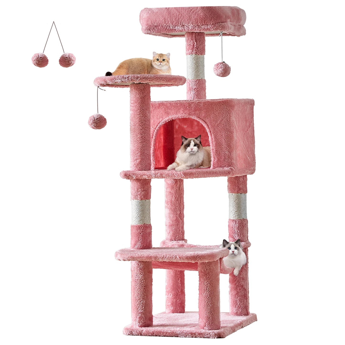 44In Cat Tree Tall Multi-Cat Climbing Tower for Pet Furniture Natural Sisal Scratching Posts Stable Pet House for Indoor Cat