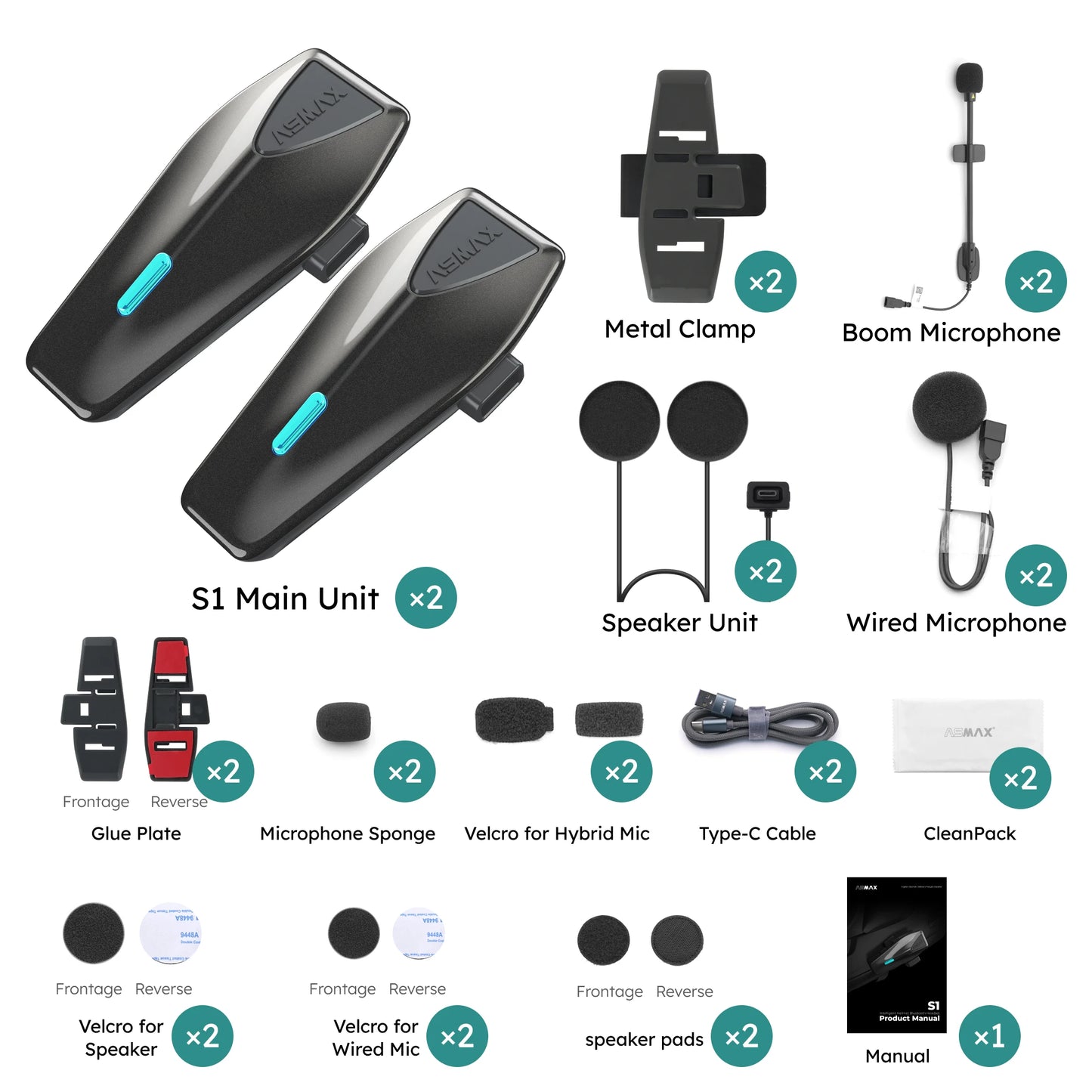 S1 Helmet Bluetooth Headset Voice Control Motorcycle Communication Systems 8 Riders Helmet Intercom with FM Radio ENC/IPX7