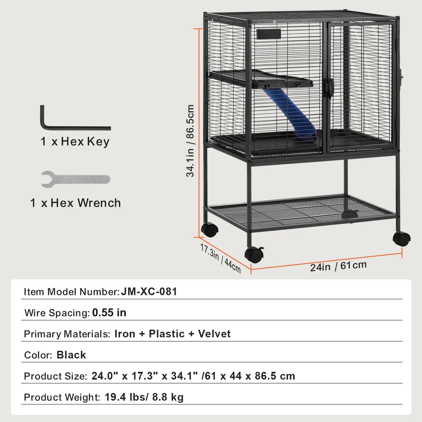64.6" Rolling Metal Ferret Cage Large 4-Tier Critter Nation Cage Small Animal Cage for Pet Rats Hamster Guinea
