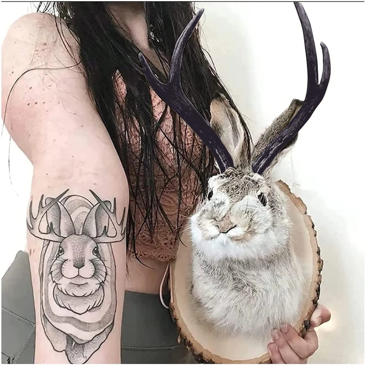 Easter Gift Bunny Head Antlers Wall Hanging Decoration Wall Decor Simulation Rabbit Specimen Resin Art Ornaments Jackalope Decor