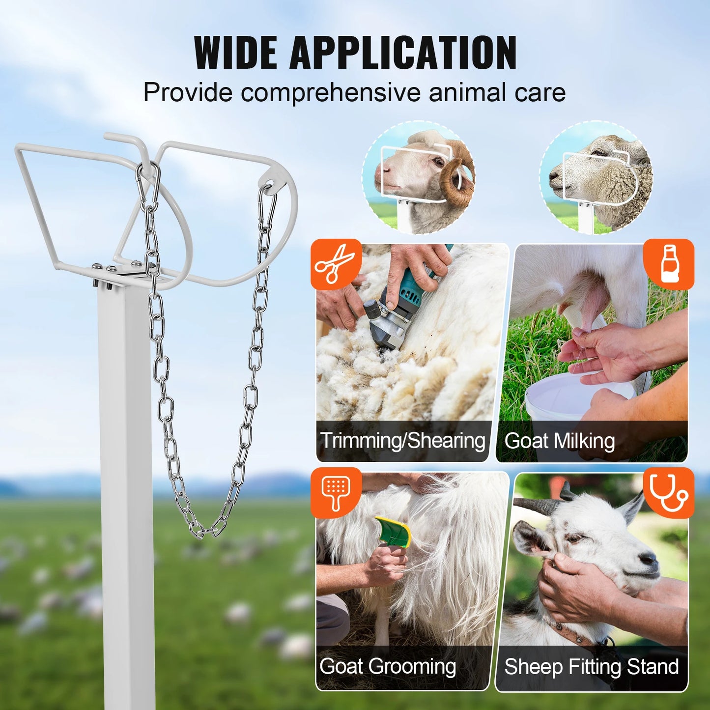 Goat Sheep Stand 51x23in Livestock Stand Metal Livestock Milking and Shearing Stand 21" to 33" Adjustable Height White