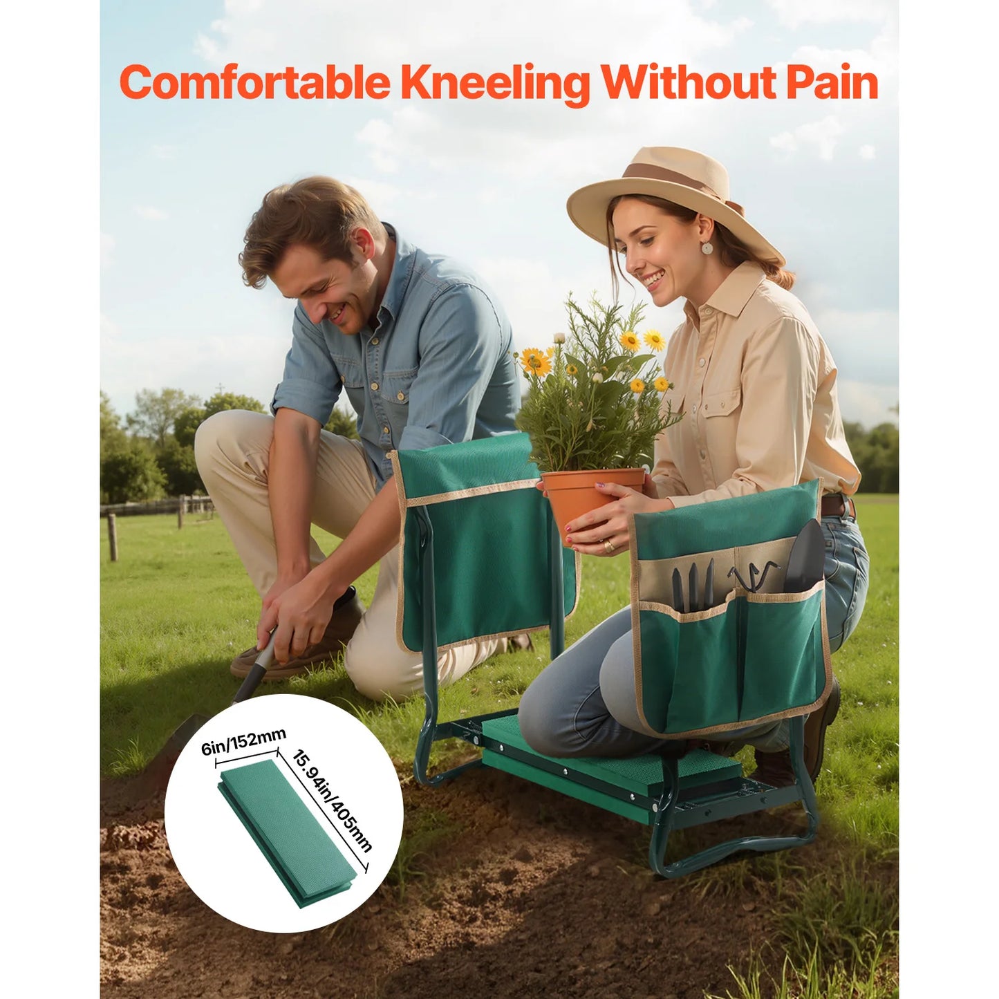Garden Kneeler and Seat 6 inch Wide Kneeling Pad Heavy Duty Garden Kneeling Stool Folding Garden Seat with 2 Tool Bags