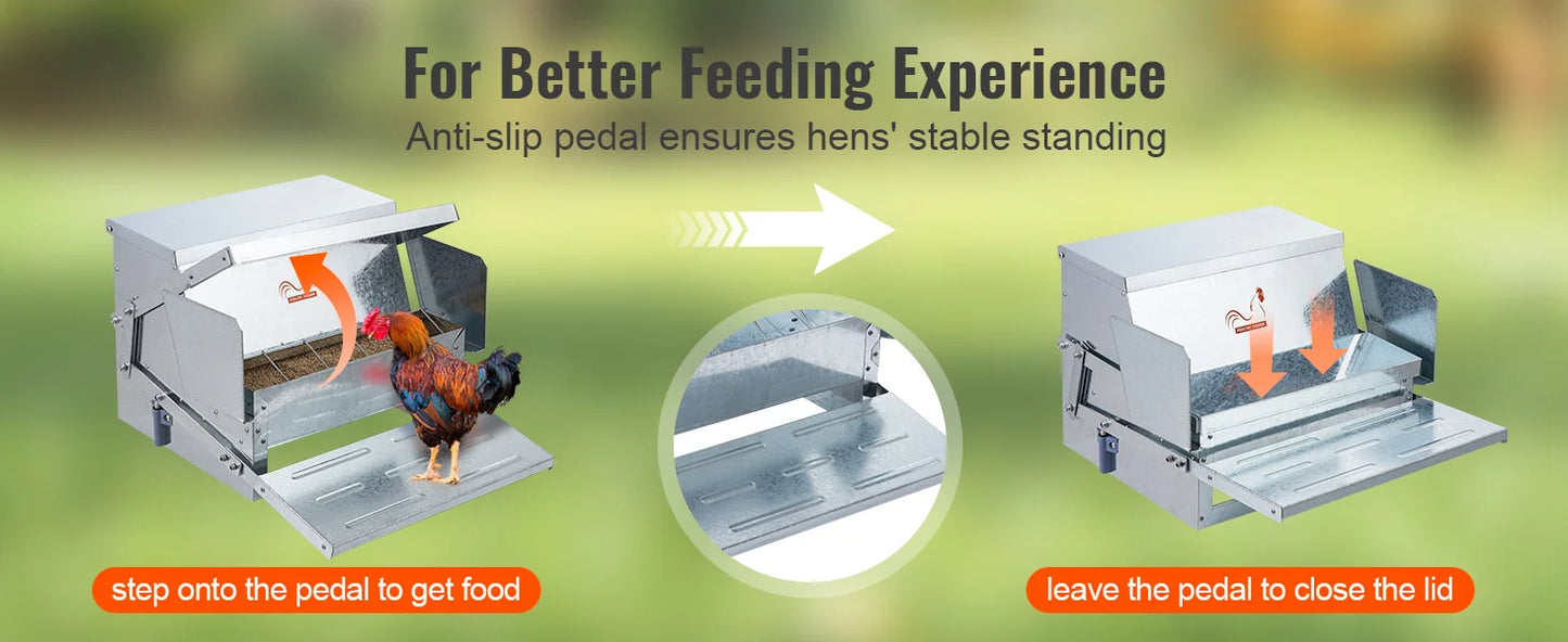 Automatic Chicken Feeder 25 lbs Capacity Feeds 10 Chickens up to 11 Days Galvanized Steel Poultry Feeder