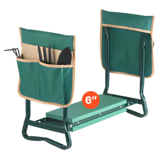 Garden Kneeler and Seat 6 inch Wide Kneeling Pad Heavy Duty Garden Kneeling Stool Folding Garden Seat with 2 Tool Bags