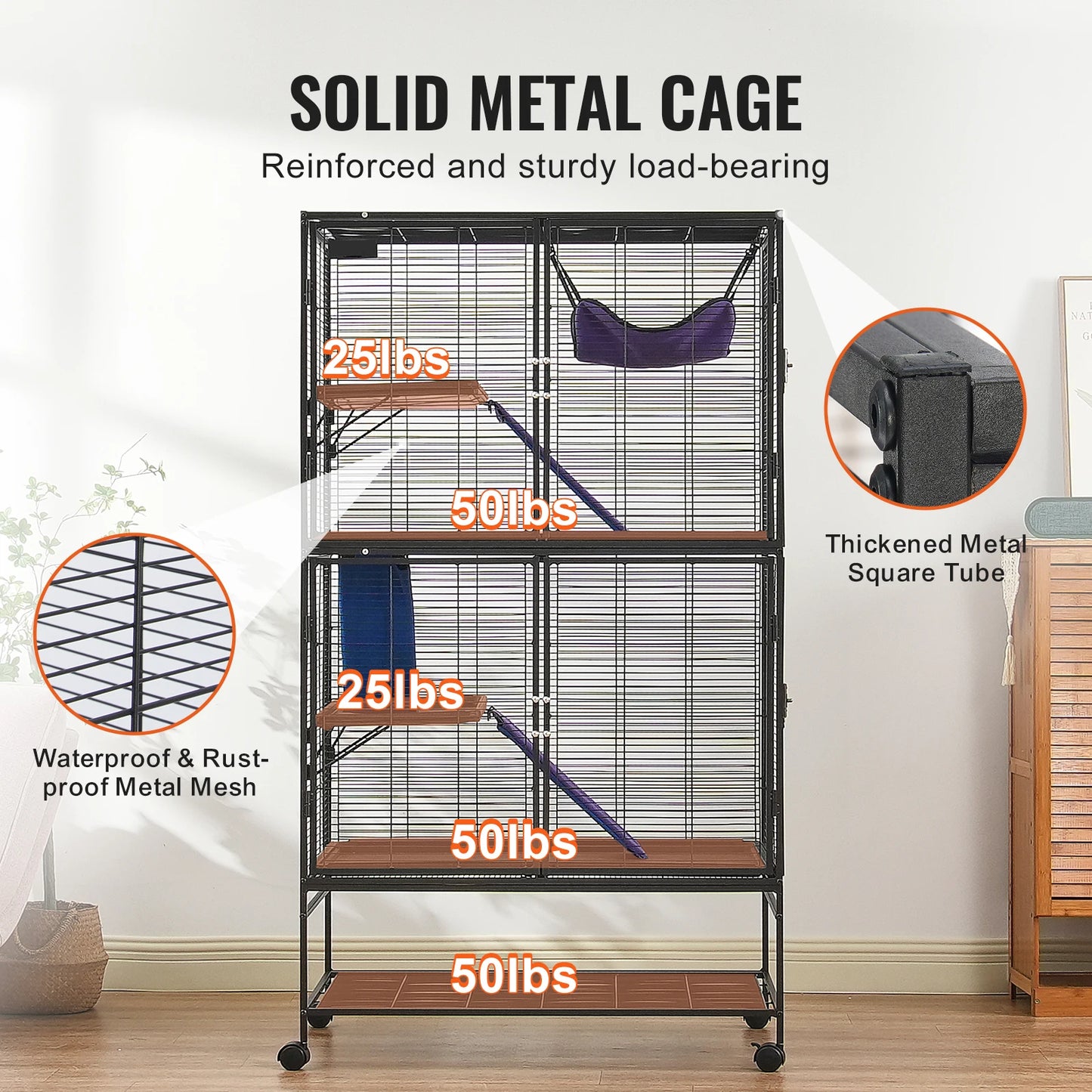 64.6" Rolling Metal Ferret Cage Large 4-Tier Critter Nation Cage Small Animal Cage for Pet Rats Hamster Guinea