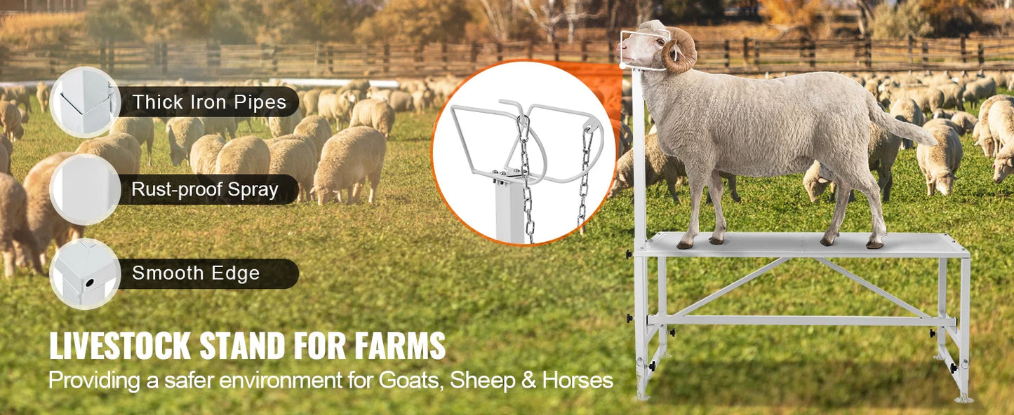 Goat Sheep Stand 51x23in Livestock Stand Metal Livestock Milking and Shearing Stand 21" to 33" Adjustable Height White
