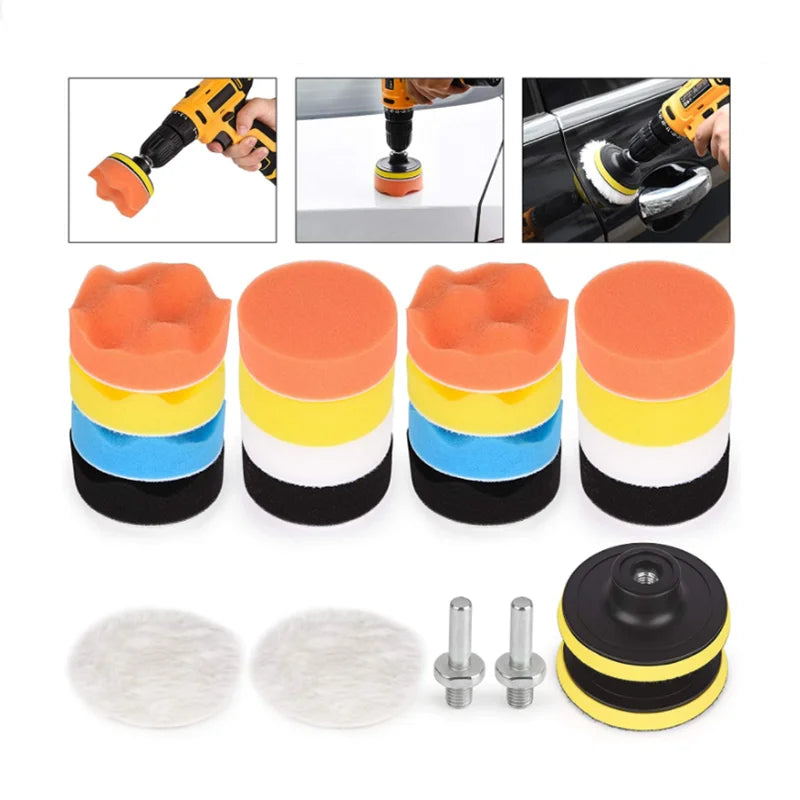 22Pcs 3 Inch Car Polishing Sponge Pads Kit Reusable Foam Pad Buffer Kit Washable Wool Fiber for Auto Remove Scratches