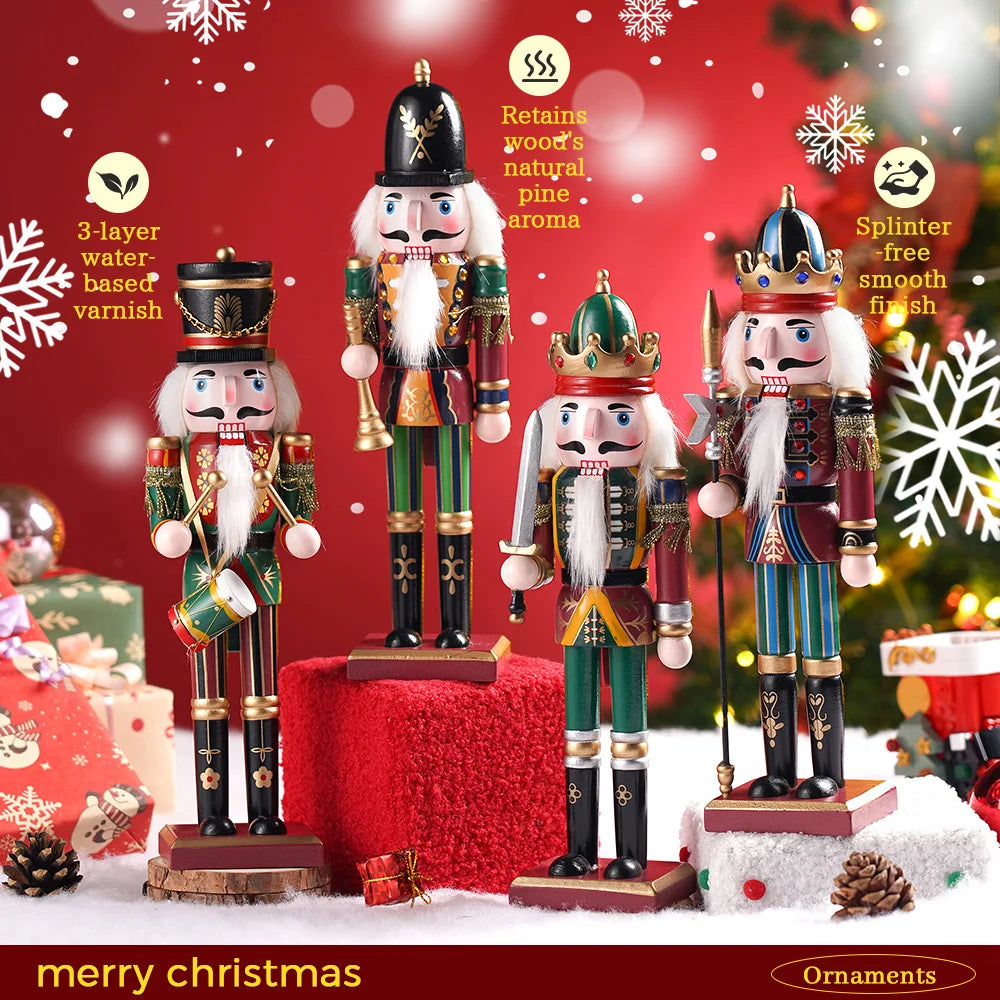30cm Nutcracker Soldier Puppet Wooden Nutcracker Statues Handicraft Doll Christmas Decor Puppet For Home/Coffee Shop Decor Gifts