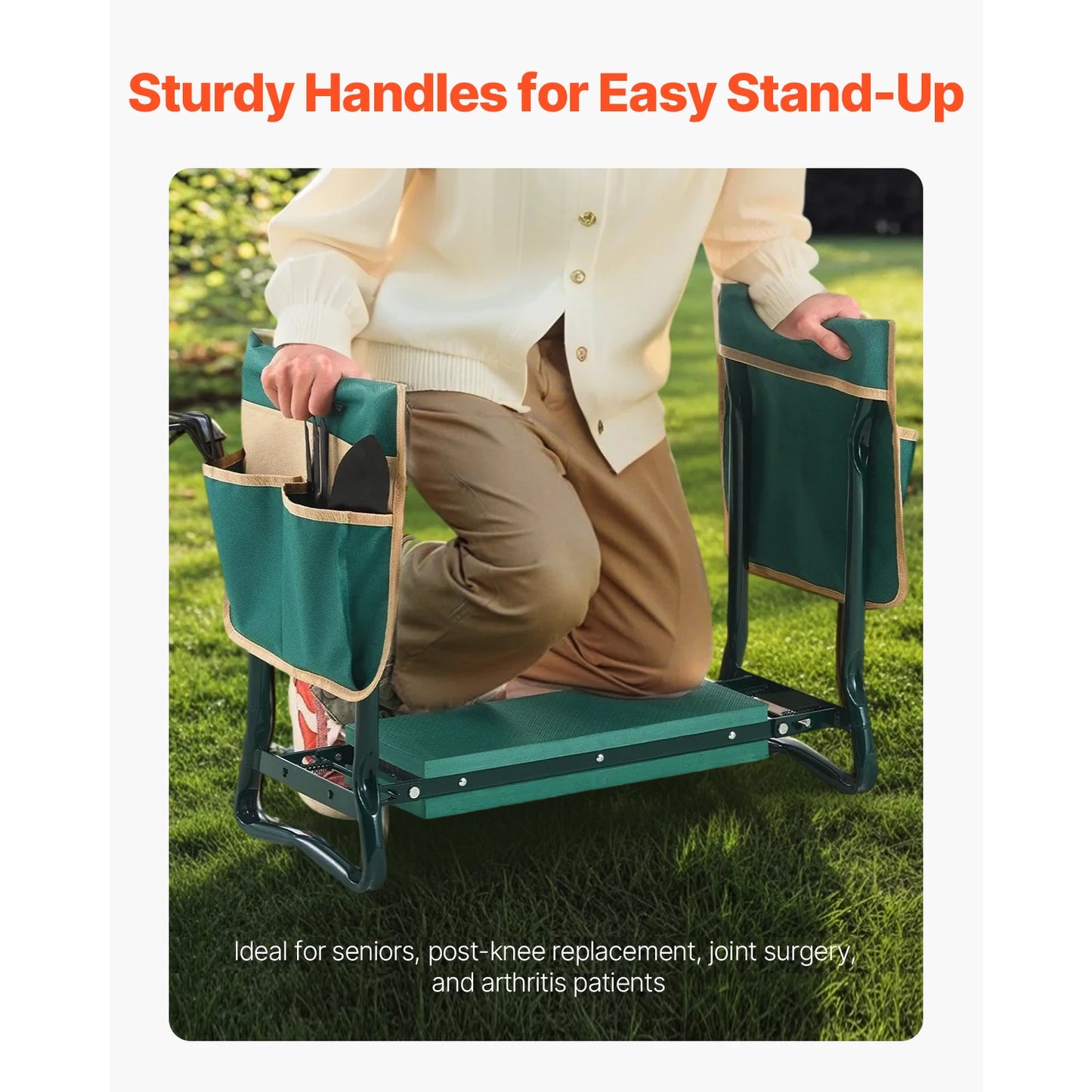 Garden Kneeler and Seat 6 inch Wide Kneeling Pad Heavy Duty Garden Kneeling Stool Folding Garden Seat with 2 Tool Bags