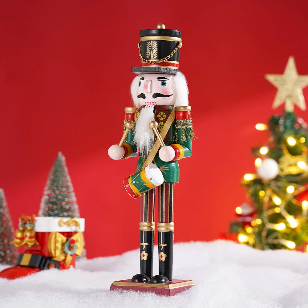 30cm Nutcracker Soldier Puppet Wooden Nutcracker Statues Handicraft Doll Christmas Decor Puppet For Home/Coffee Shop Decor Gifts