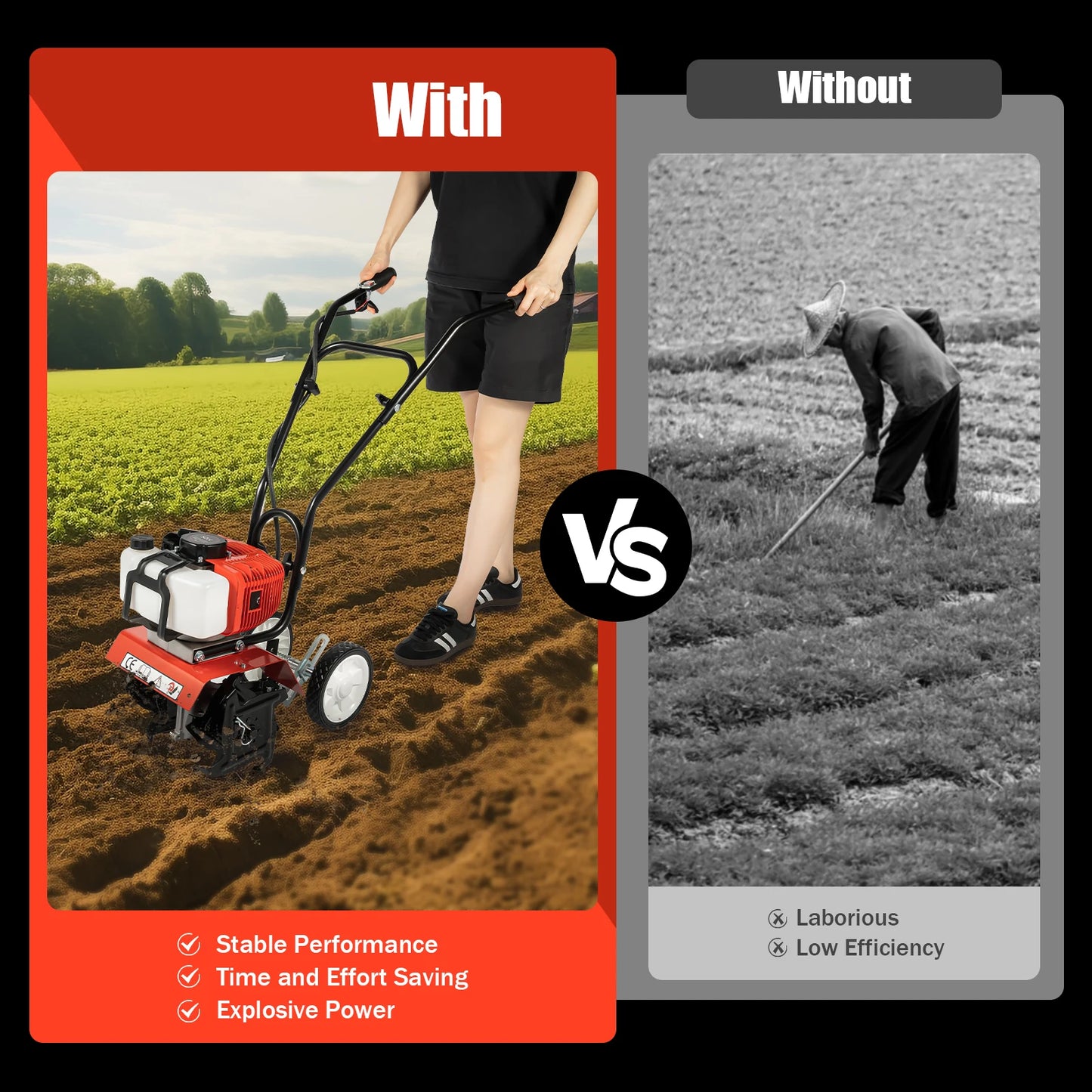Powerful 52CC 1700W Garden Gasoline Tiller Cultivator Garden Loosening Soil Machine Gas Powered Tiller Cultivator Rototiller