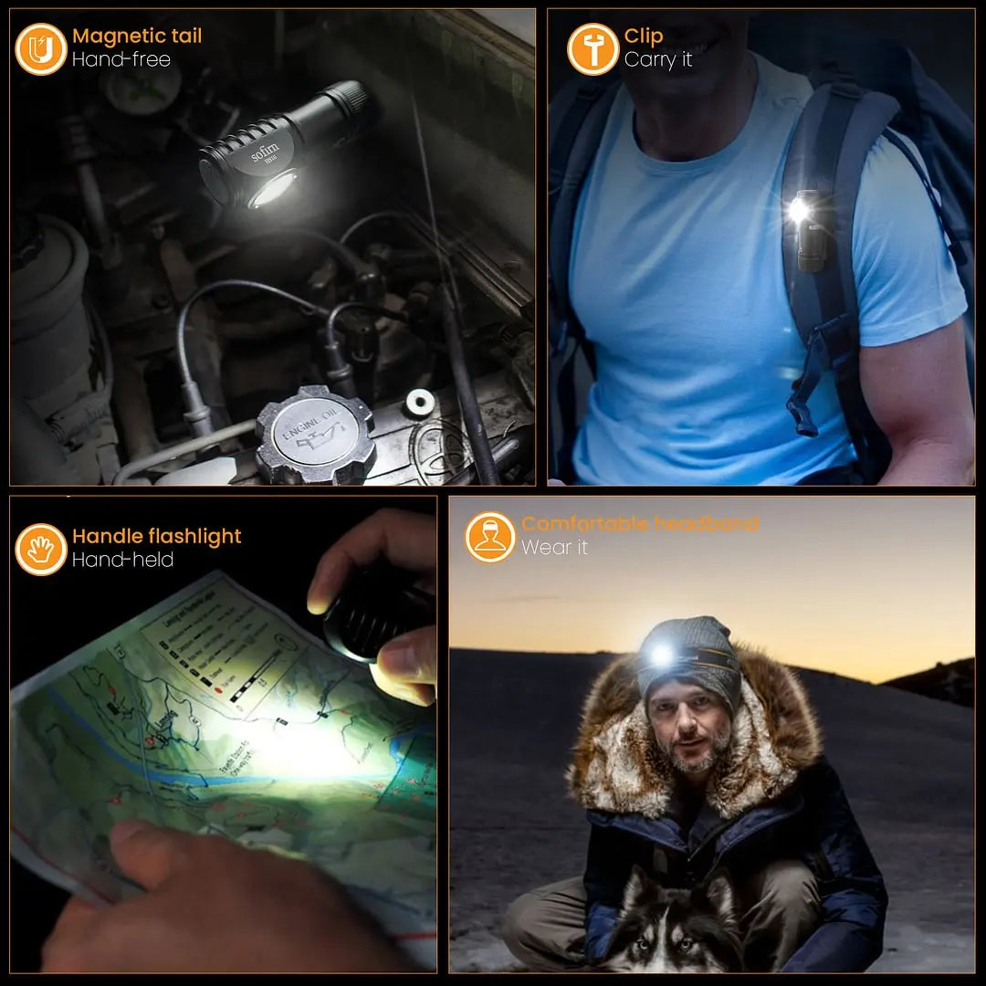 HS10 USB C Rechargeable Mini 16340 Headlamp 1100lm TN3535 90CRI Angle Flashlight TIR Optics with Magnet Tail 2 Groups