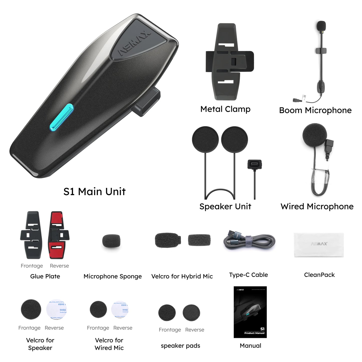 S1 Helmet Bluetooth Headset Voice Control Motorcycle Communication Systems 8 Riders Helmet Intercom with FM Radio ENC/IPX7