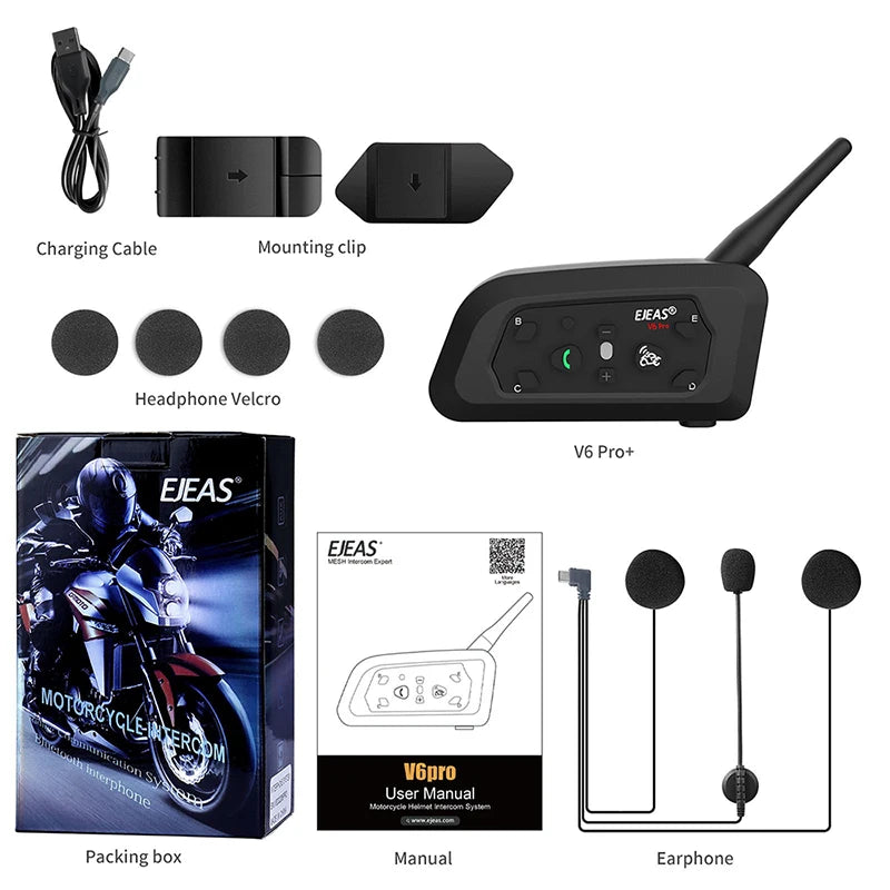 Only Official Oversea Store V6PRO+ Motorcycle Intercom Helmet Bluetooth5.1  Headset 6 Riders 800m Communicator Waterproof
