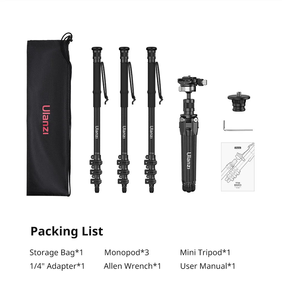 Ulanzi TT35 Hiking Stick Tripod Kit Quick Release Trekking Pole Monopod Selfie Stick Mini Tripod for Hiking Travel Outdoor Shoot