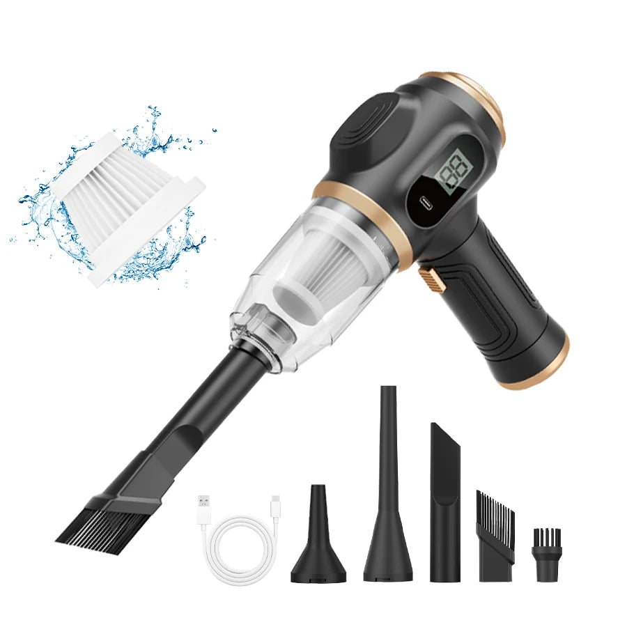 2-in-1 car vacuum cleaner and blower, high-powered suction for cleaning car seats/mats/trunk dust, portable
