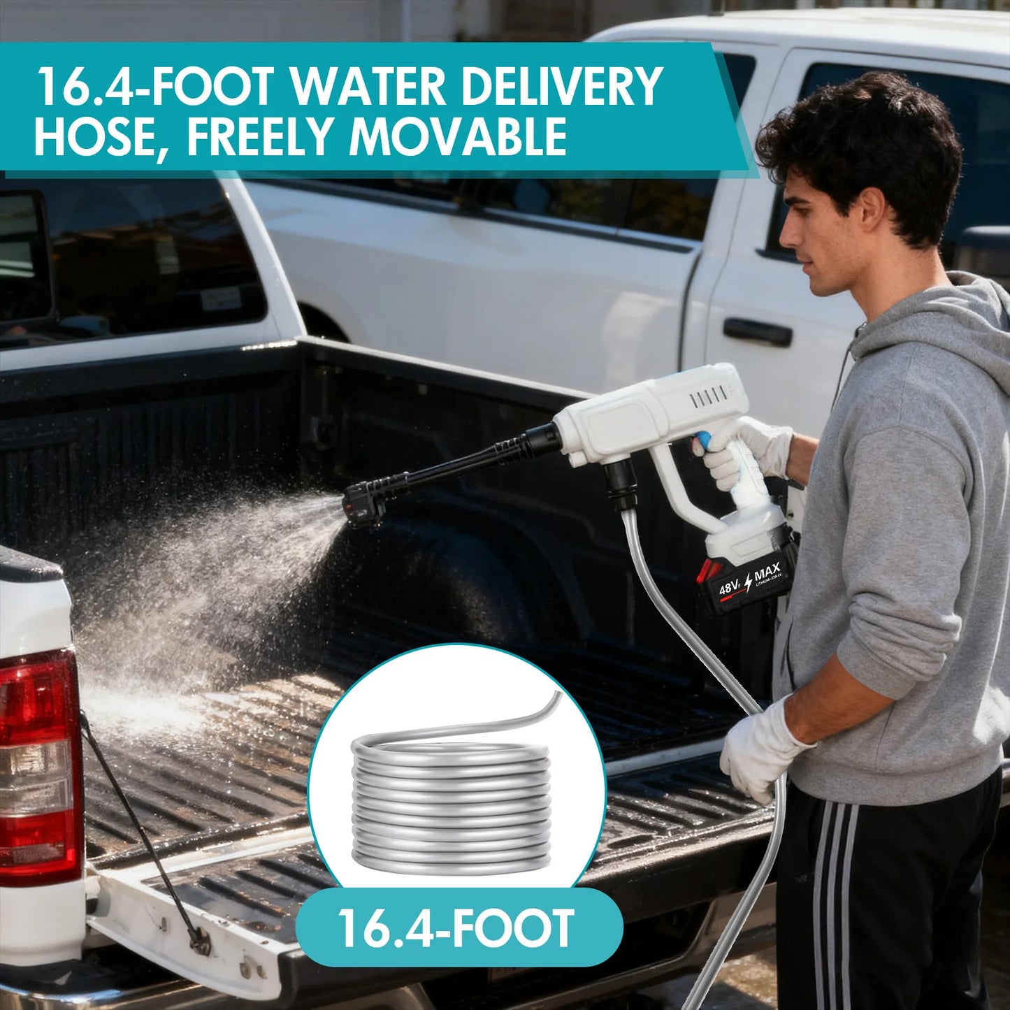 Portable Cordless Pressure Washer 21V 970PSI High-Pressure Handheld Car Wash Water Gun 6-In-1 Nozzle 4.0Ah Battery for Car Patio