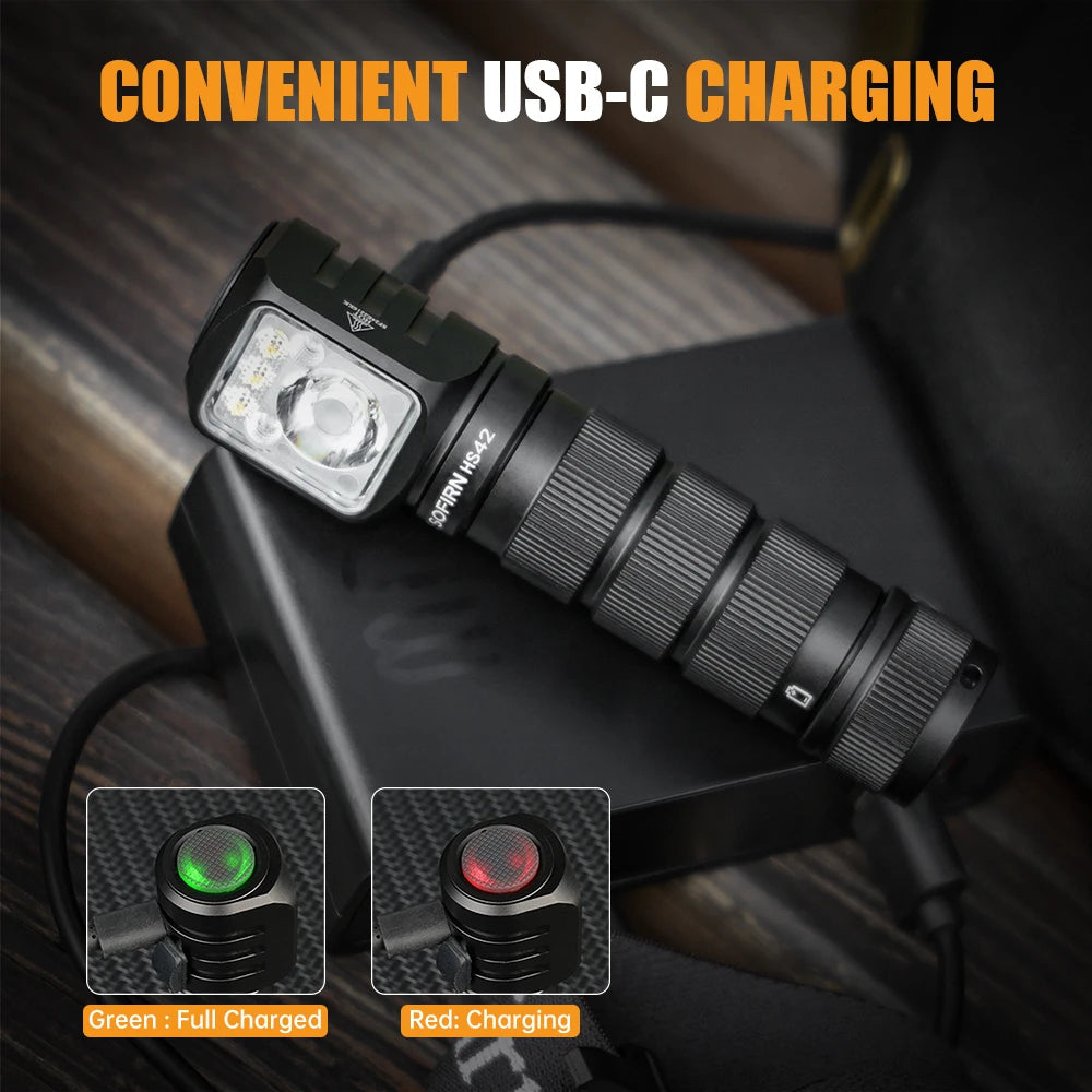 SOFIRN HS42 2100lm Headlamp 18650 USB C Rechargeable RED LED Flashlight SST40 LED EDC Torch with Magnetic for Camping