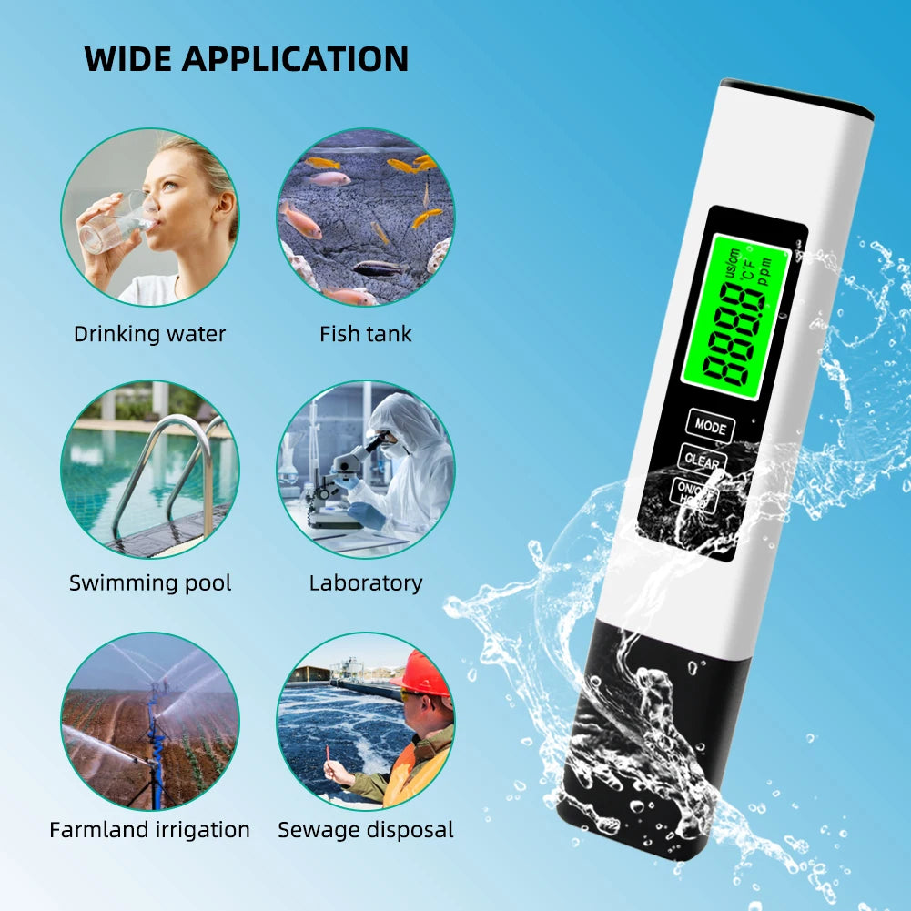 4 in 1 Digital Water Tester TDS EC & Temperature(°C °F) Meter Accurate Backlit LCD Display for Pools Drinking Water Aquariums
