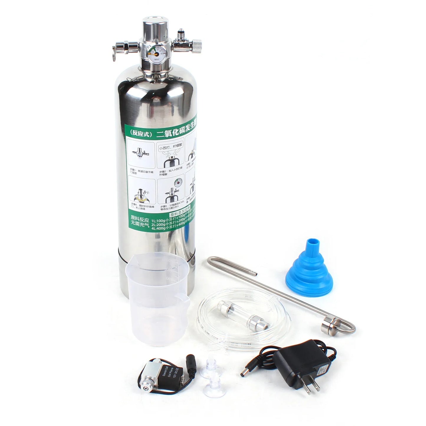2L Aquarium CO2 Generator System Kit with 10-inch Diffuser - Complete Carbon Dioxide Reactor for Planted Tanks