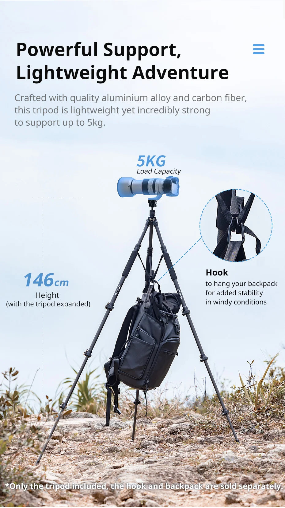 Ulanzi TT35 Hiking Stick Tripod Kit Quick Release Trekking Pole Monopod Selfie Stick Mini Tripod for Hiking Travel Outdoor Shoot
