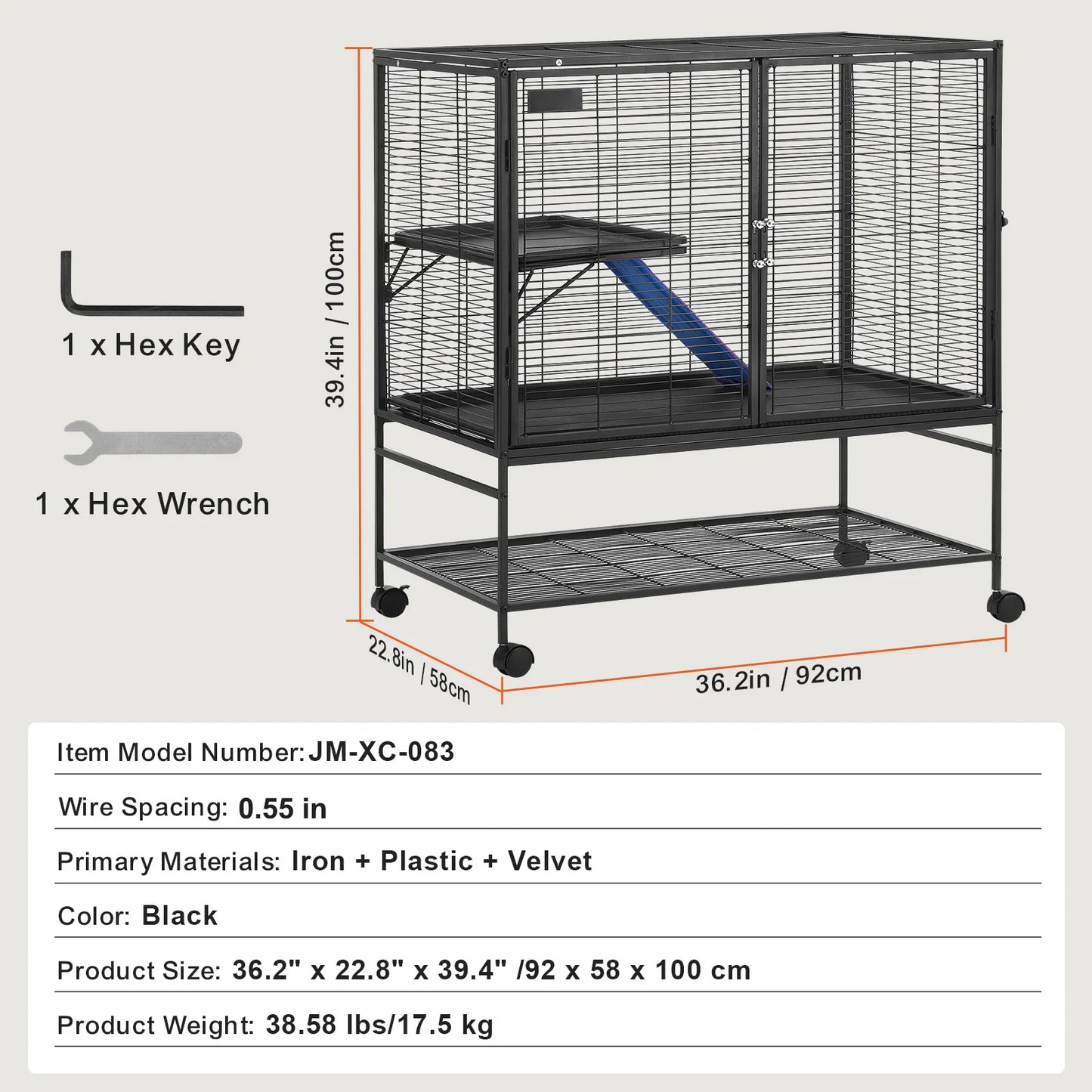 64.6" Rolling Metal Ferret Cage Large 4-Tier Critter Nation Cage Small Animal Cage for Pet Rats Hamster Guinea