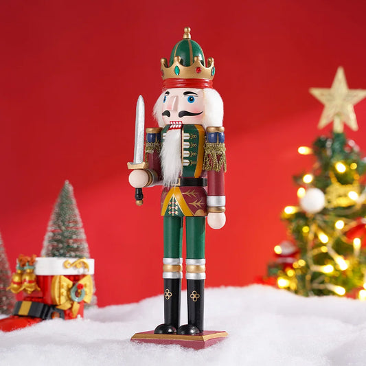 30cm Nutcracker Soldier Puppet Wooden Nutcracker Statues Handicraft Doll Christmas Decor Puppet For Home/Coffee Shop Decor Gifts