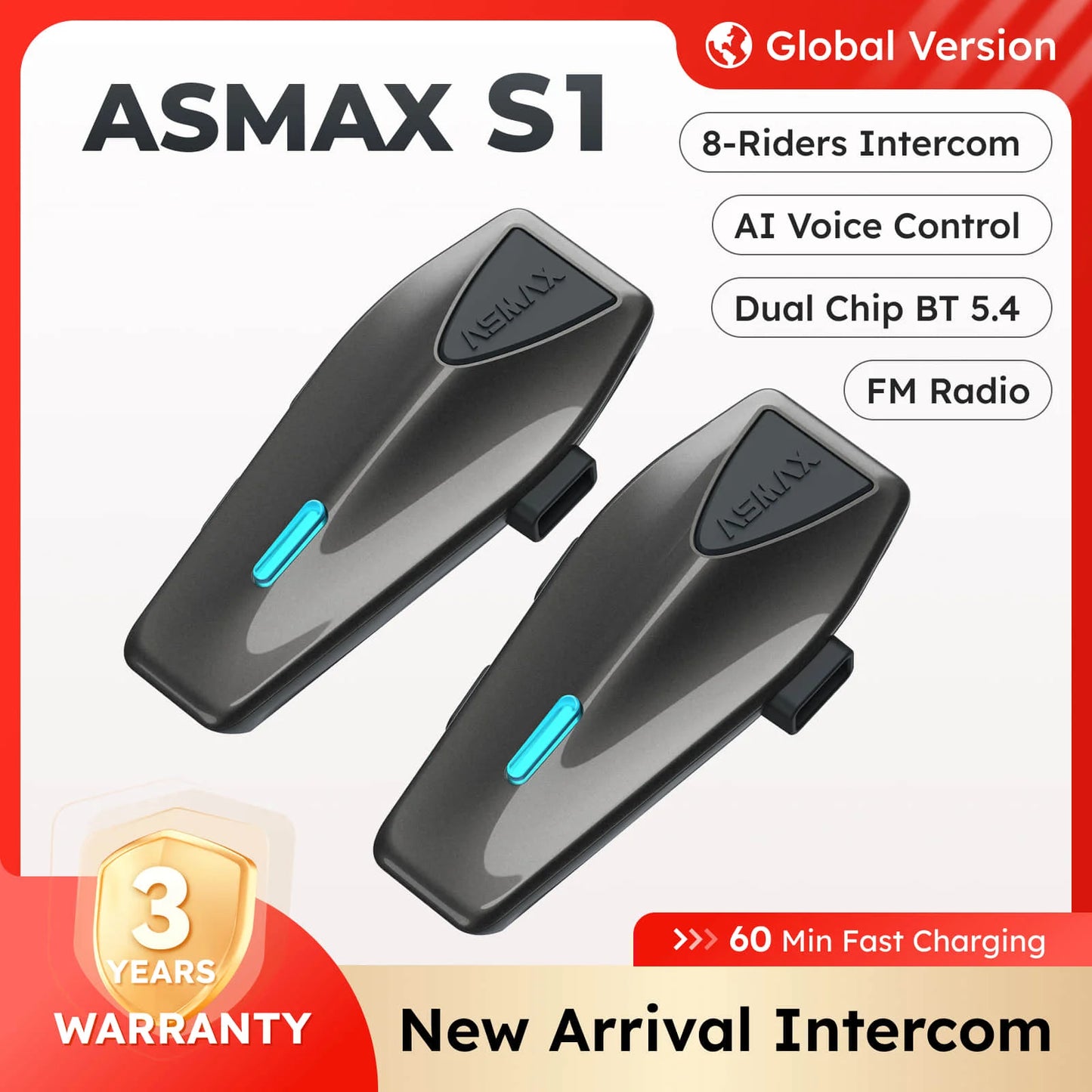 S1 Helmet Bluetooth Headset Voice Control Motorcycle Communication Systems 8 Riders Helmet Intercom with FM Radio ENC/IPX7