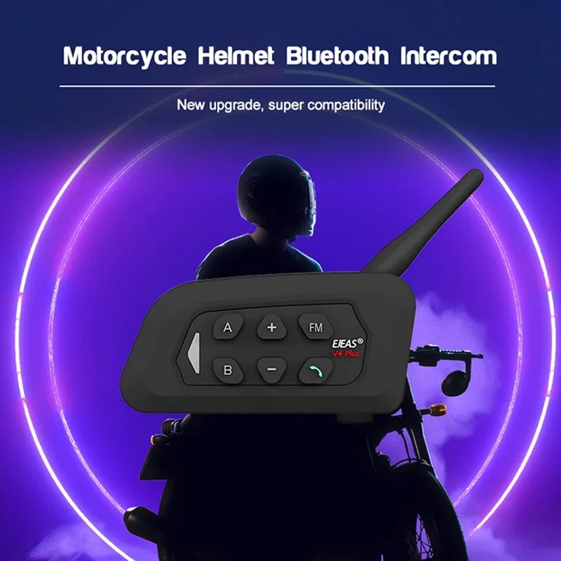 EJEAS Type-C V4 Plus Motorcycle Helmet Interphone Bluetooth 5.1 4-Way 1200M Intercom Headset FM Radio IP65 Waterproof