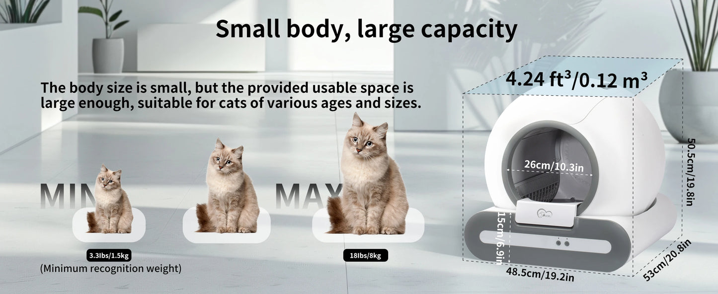 65L Self-Cleaning Cat Litter Box App Control, ONLY Supports 2.4G WiFi w/Litter Mat&Trash Bags, Fit for Tofu & Mixed Litter
