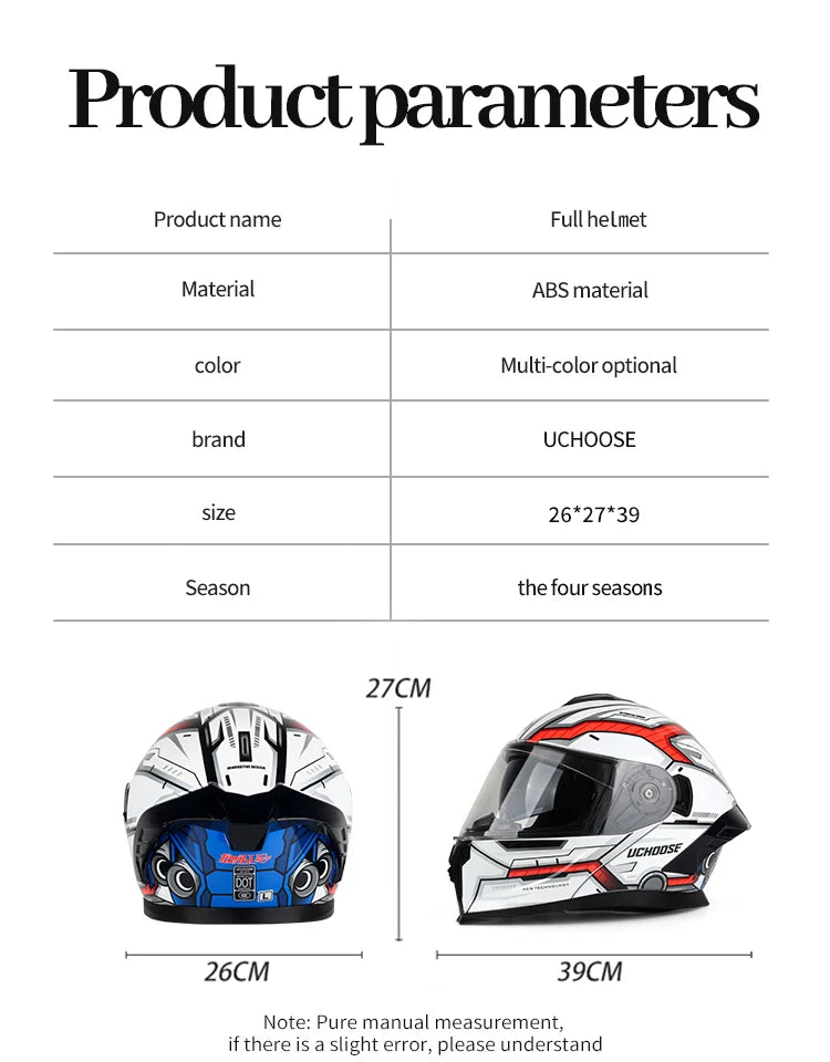 DOT Approved Full Face Helmet Crash Motorbike Protective Gear Men Women Flip Up Helmet Motorcycle Double Sun Visor