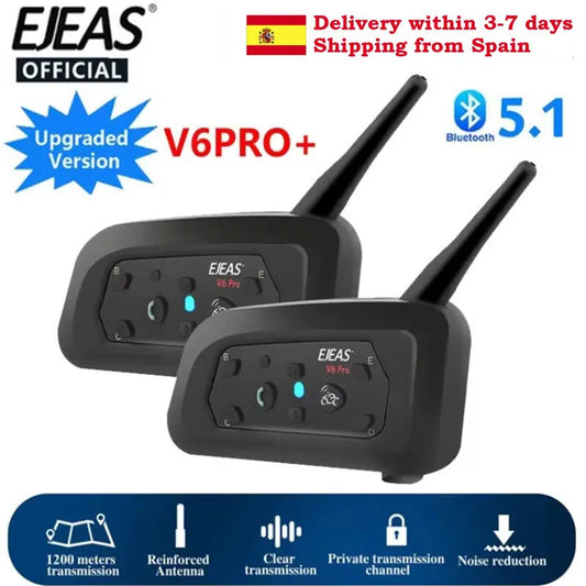 Only Official Oversea Store V6PRO+ Motorcycle Intercom Helmet Bluetooth5.1  Headset 6 Riders 800m Communicator Waterproof