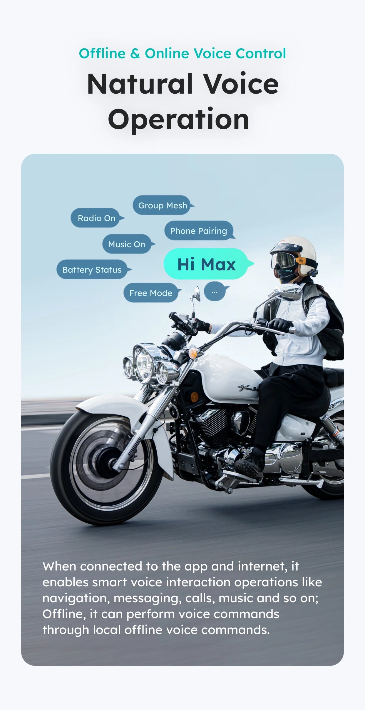 S1 Helmet Bluetooth Headset Voice Control Motorcycle Communication Systems 8 Riders Helmet Intercom with FM Radio ENC/IPX7