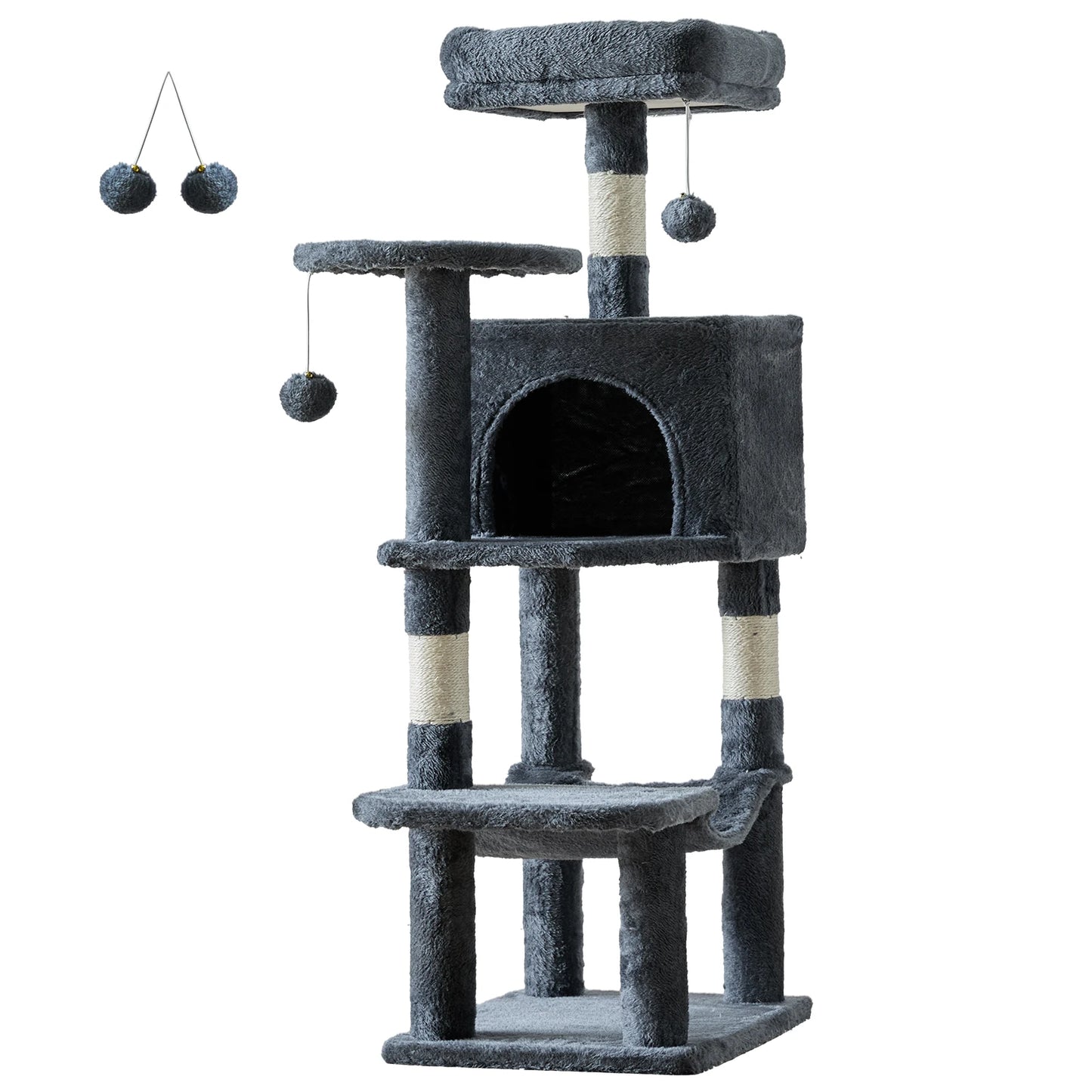 44In Cat Tree Tall Multi-Cat Climbing Tower for Pet Furniture Natural Sisal Scratching Posts Stable Pet House for Indoor Cat