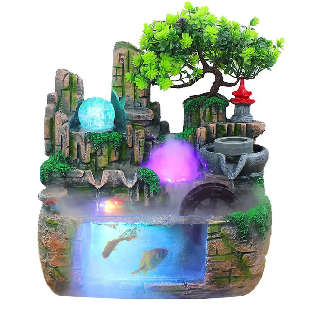 Table Decorations Tabletop Fountain Exquisite Gift Resin Tabletop Tiered Water Fountain LED Light Long Power Cord for office