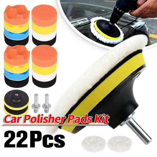 22Pcs 3 Inch Car Polishing Sponge Pads Kit Reusable Foam Pad Buffer Kit Washable Wool Fiber for Auto Remove Scratches