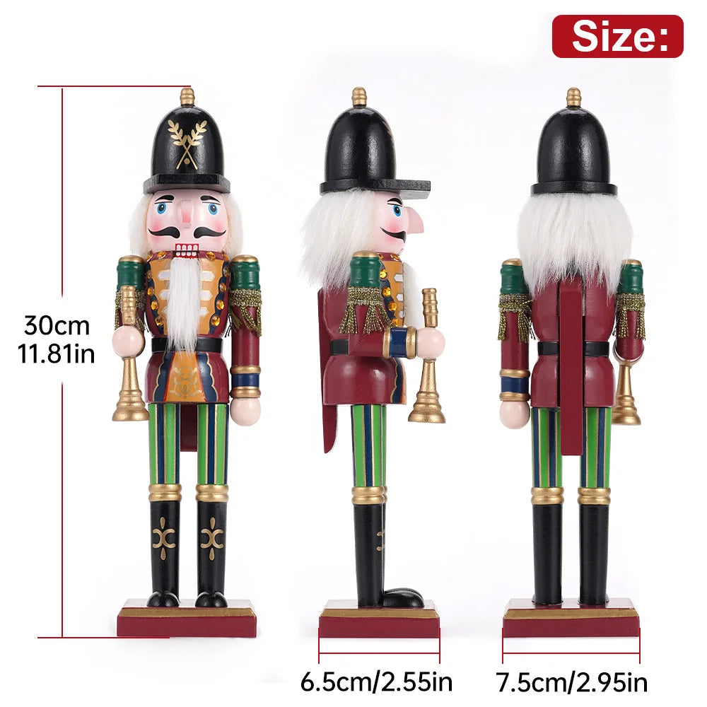 30cm Nutcracker Soldier Puppet Wooden Nutcracker Statues Handicraft Doll Christmas Decor Puppet For Home/Coffee Shop Decor Gifts