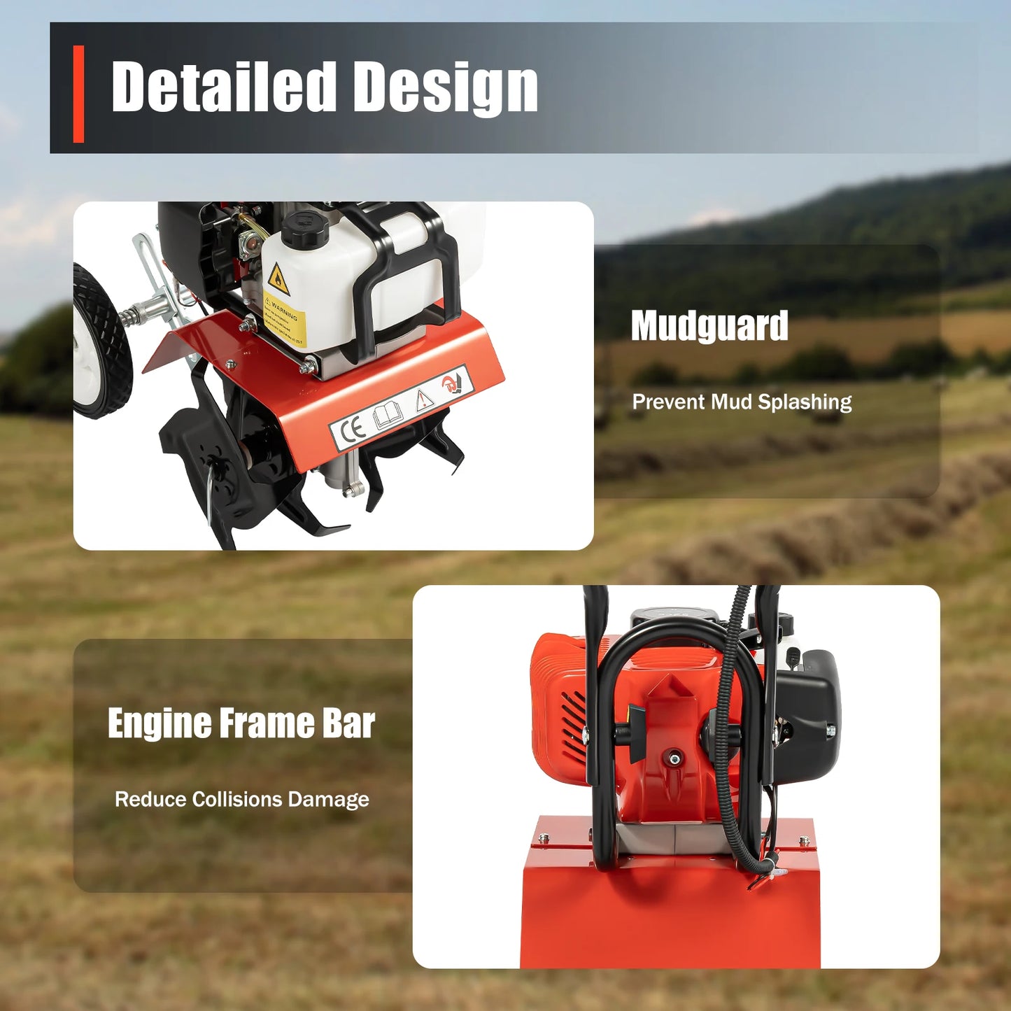 Powerful 52CC 1700W Garden Gasoline Tiller Cultivator Garden Loosening Soil Machine Gas Powered Tiller Cultivator Rototiller