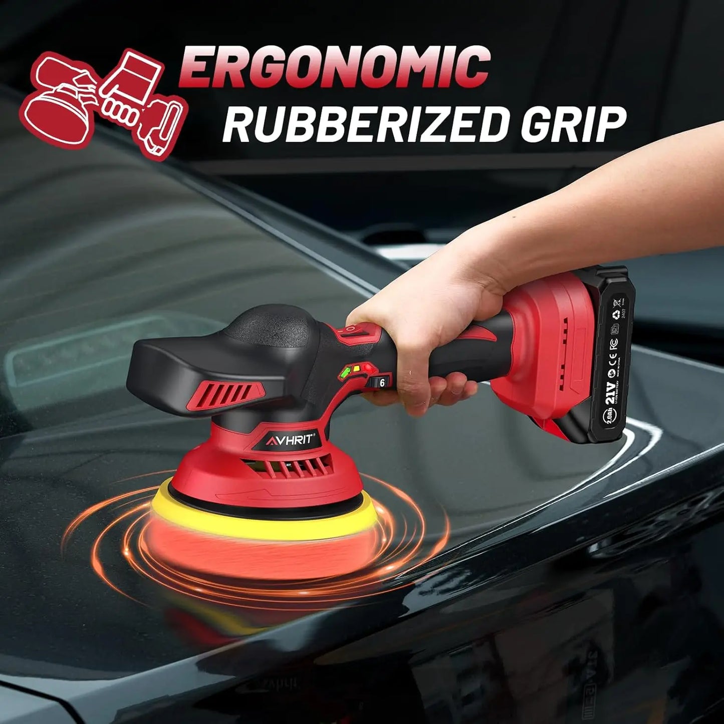 21V Cordless 6-Inch Car Polisher Kit with 2x2000mAh Batteries,6-Speed & 16PCS Attachments for Auto Detailing, Boat Sanding