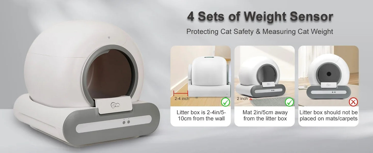 65L Self-Cleaning Cat Litter Box App Control, ONLY Supports 2.4G WiFi w/Litter Mat&Trash Bags, Fit for Tofu & Mixed Litter