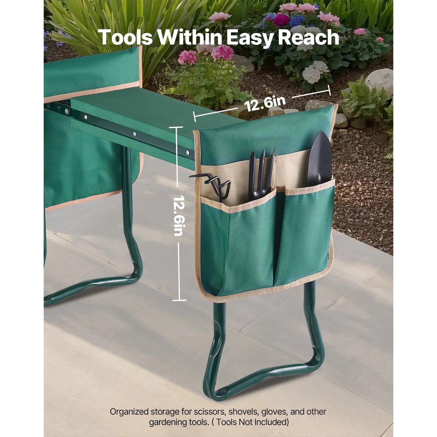 Garden Kneeler and Seat 6 inch Wide Kneeling Pad Heavy Duty Garden Kneeling Stool Folding Garden Seat with 2 Tool Bags