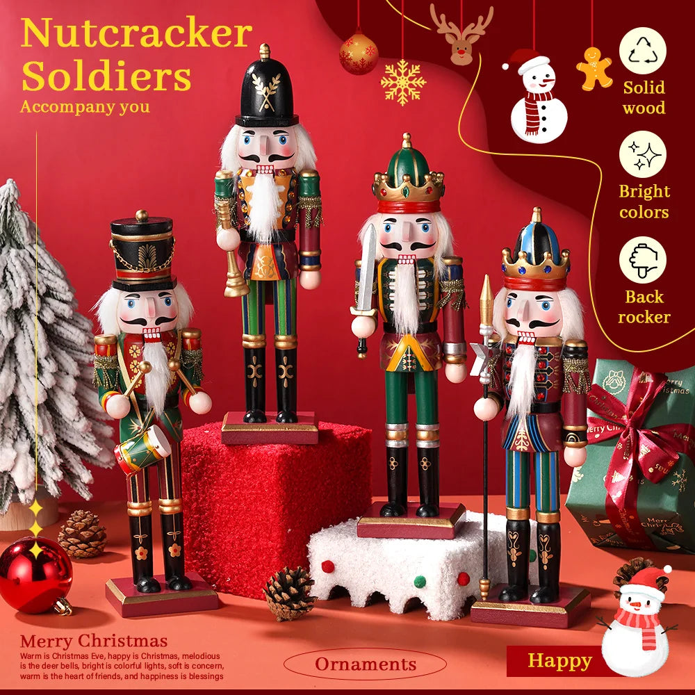 30cm Nutcracker Soldier Puppet Wooden Nutcracker Statues Handicraft Doll Christmas Decor Puppet For Home/Coffee Shop Decor Gifts