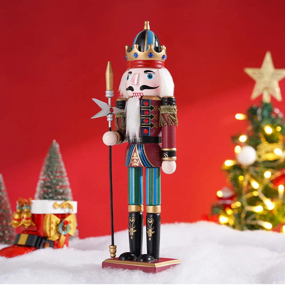 30cm Nutcracker Soldier Puppet Wooden Nutcracker Statues Handicraft Doll Christmas Decor Puppet For Home/Coffee Shop Decor Gifts