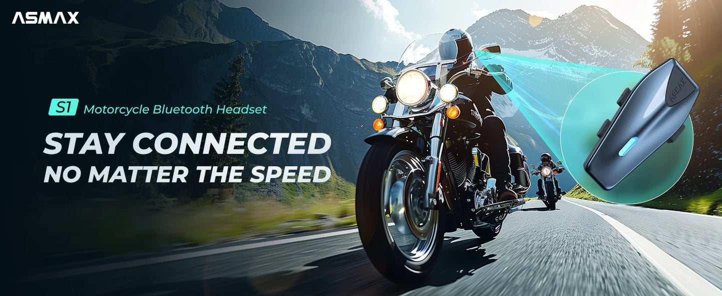Blue S1 Motorcycle Intercom Helmet Mesh Group Communication, Voice Control Bluetooth Headset for Snowmobile, Ski & ATV