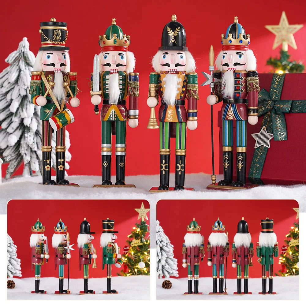 30cm Nutcracker Soldier Puppet Wooden Nutcracker Statues Handicraft Doll Christmas Decor Puppet For Home/Coffee Shop Decor Gifts