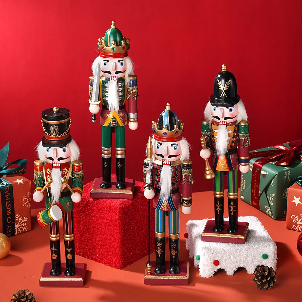 30cm Nutcracker Soldier Puppet Wooden Nutcracker Statues Handicraft Doll Christmas Decor Puppet For Home/Coffee Shop Decor Gifts