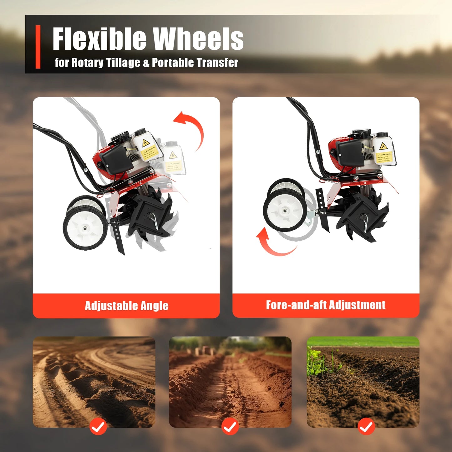 Powerful 52CC 1700W Garden Gasoline Tiller Cultivator Garden Loosening Soil Machine Gas Powered Tiller Cultivator Rototiller