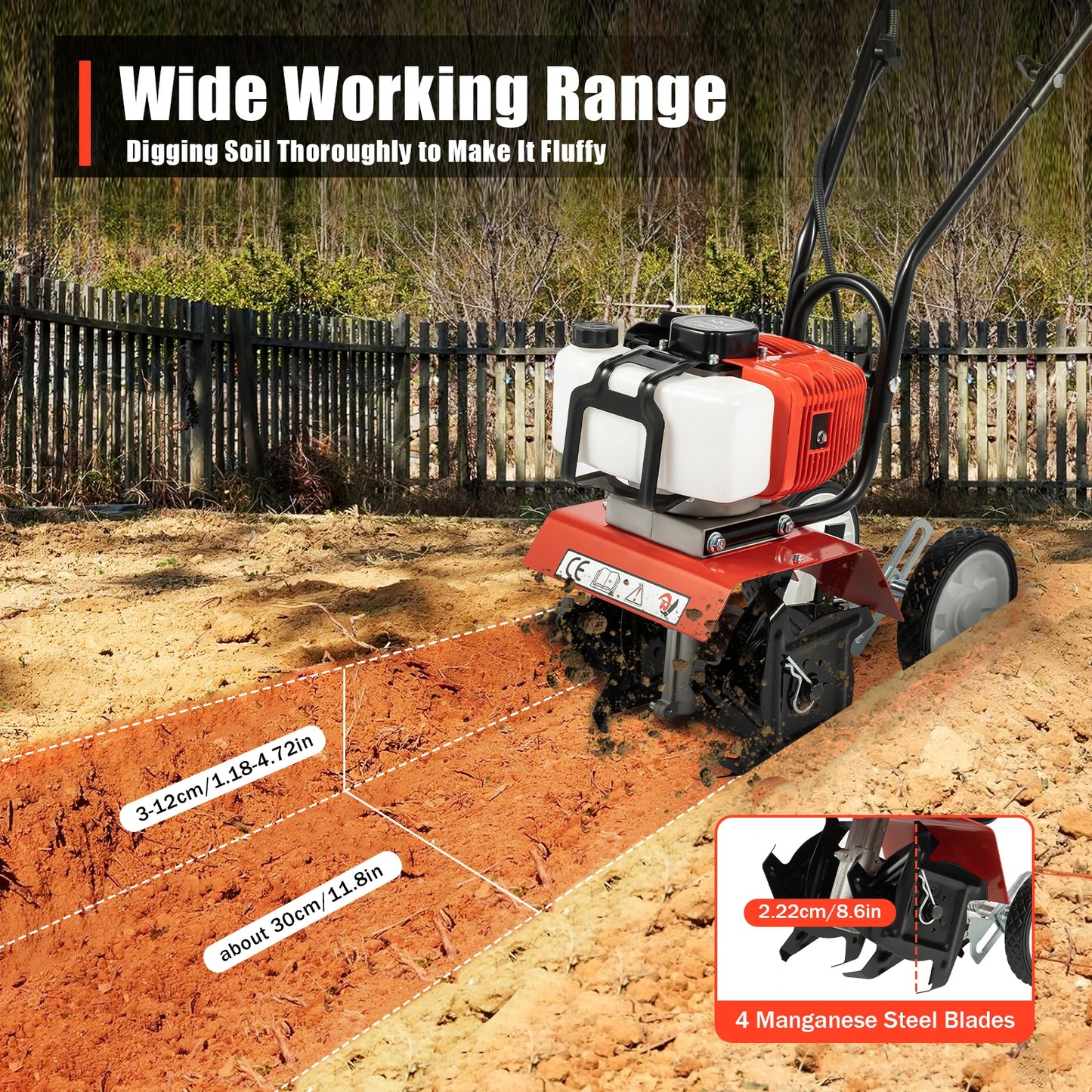 Powerful 52CC 1700W Garden Gasoline Tiller Cultivator Garden Loosening Soil Machine Gas Powered Tiller Cultivator Rototiller