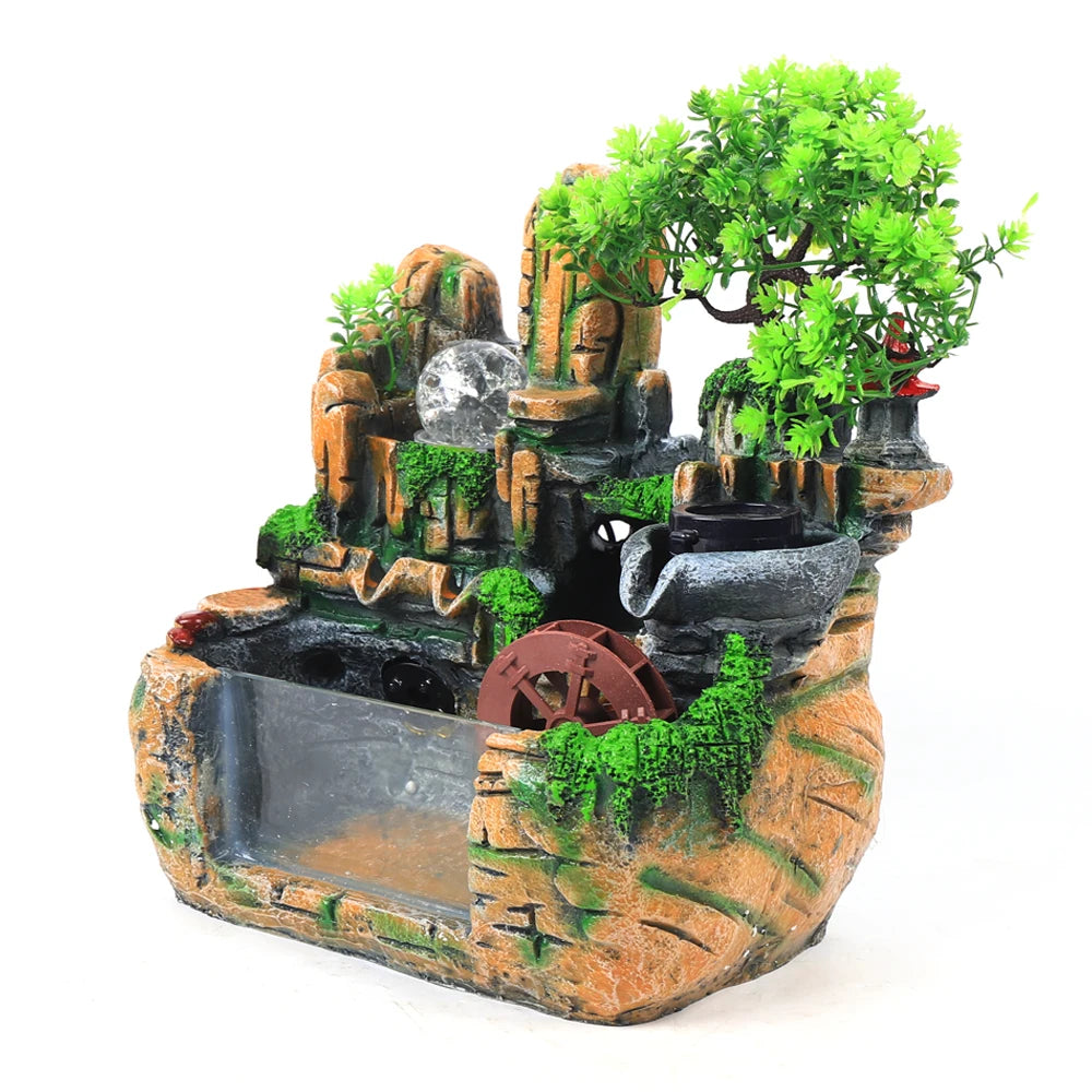 Table Decorations Tabletop Fountain Exquisite Gift Resin Tabletop Tiered Water Fountain LED Light Long Power Cord for office