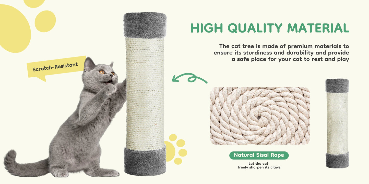 44In Cat Tree Tall Multi-Cat Climbing Tower for Pet Furniture Natural Sisal Scratching Posts Stable Pet House for Indoor Cat
